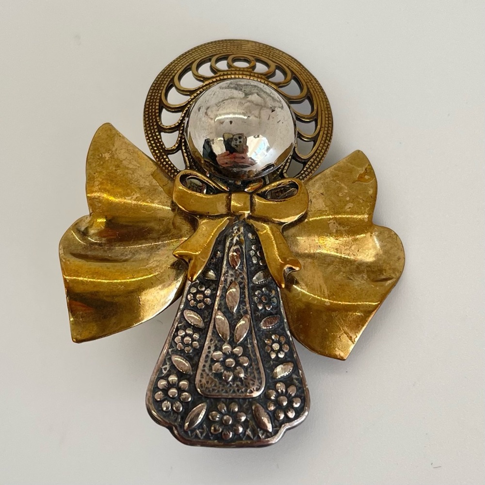 Vintage Mixed Metal Angel Pin Brooch